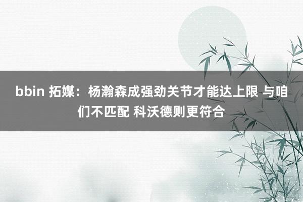bbin 拓媒：杨瀚森成强劲关节才能达上限 与咱们不匹配 科沃德则更符合