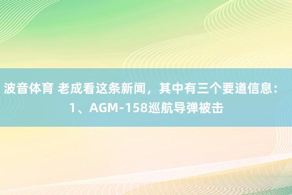 波音体育 老成看这条新闻，其中有三个要道信息： 1、AGM-158巡航导弹被击