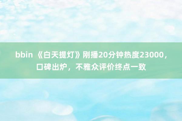 bbin 《白天提灯》刚播20分钟热度23000，口碑出炉，不雅众评价终点一致