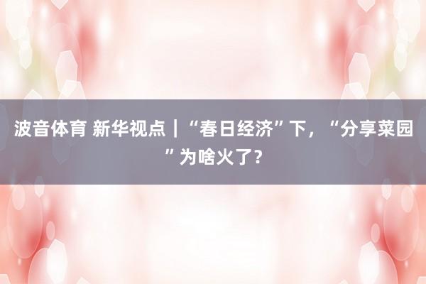 波音体育 新华视点｜“春日经济”下，“分享菜园”为啥火了？