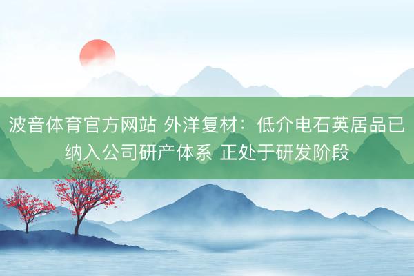 波音体育官方网站 外洋复材:低介电石英居品已纳入公司研产体系 正处于研发阶段